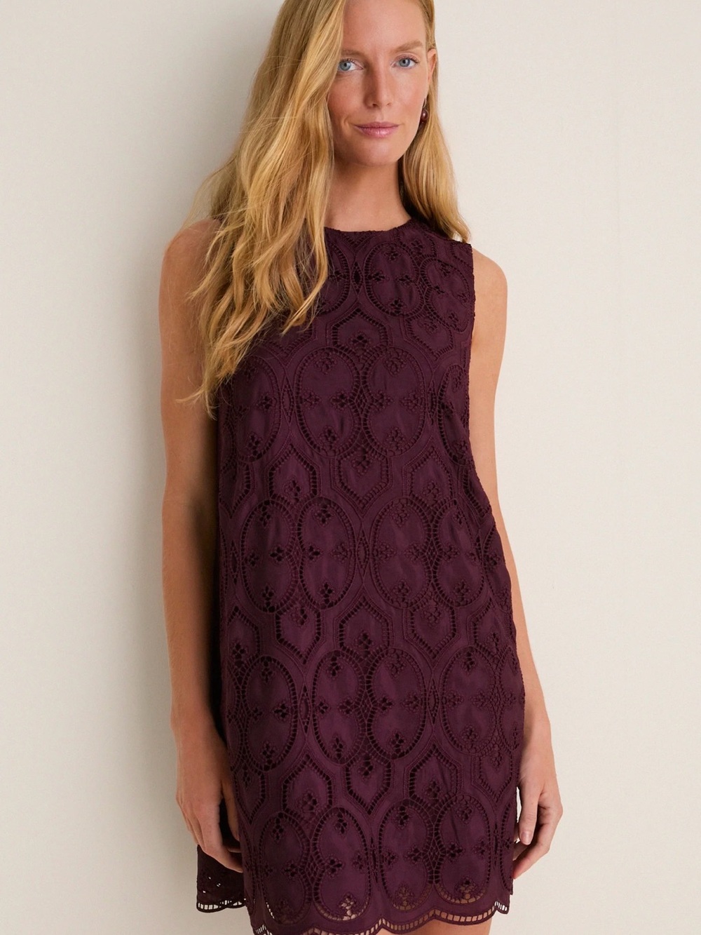 Tuckernuck Sleeveless Lace Shift Dress in Plum
